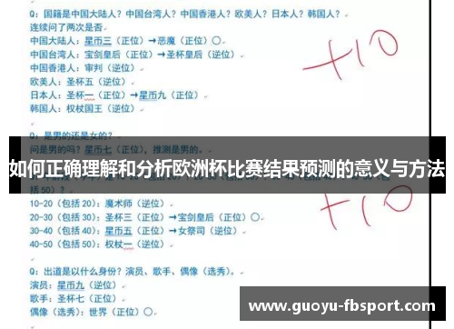 如何正确理解和分析欧洲杯比赛结果预测的意义与方法 如何正确理解和分析欧洲杯比赛结果预测的意义与方法