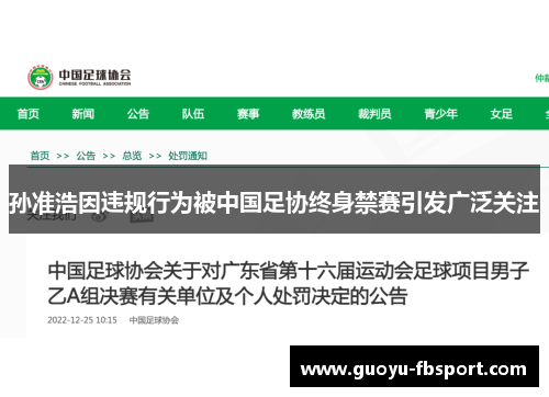 孙准浩因违规行为被中国足协终身禁赛引发广泛关注 孙准浩因违规行为被中国足协终身禁赛引发广泛关注